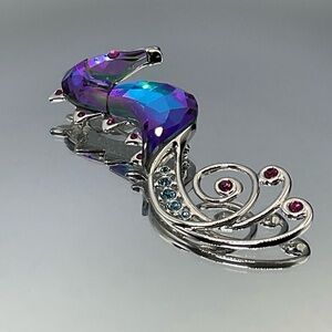 Swarovski Blue and Silver Seahorse Brooch